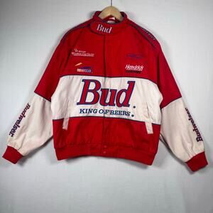 Vintage Nascar 90s Red Budweiser Ricky Craven Racing Jacket Cotton Skater Sz L